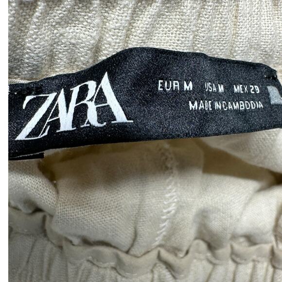 Zara Linen Blend Cropped Pants Womens Sz Medium Drawstring Pockets Slouchy - Picture 2 of 12